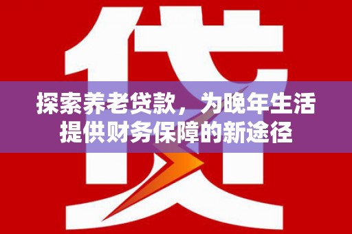 宾阳探索养老贷款，为晚年生活提供财务保障的新途径